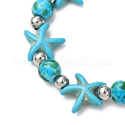 Браслеты из синтетической бирюзы и латунных бусин в форме морской звезды&nbsp;BJEW-JB12417-03