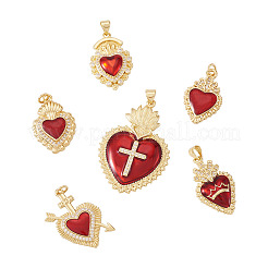 6pcs 6 styles pendentifs en laiton micro pavé de zircone cubique&nbsp;KK-TA0008-40