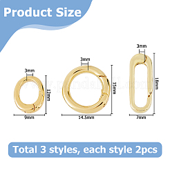 6 шт. 3 стиля латунных пружинных затворных колец KK-HS0015-07