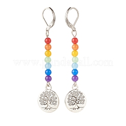 Jade de Malaisie naturel avec alliage arbre de vie longues boucles d'oreilles à levier&nbsp;EJEW-JE04909-05