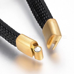 編組マイクロファイバー pu レザー コード マルチ 連 ブレスレット  304ステンレススチール製マグネット留め具付き  ゴールドカラー  8-1/4インチ（21cm）  4~5mm&nbsp;BJEW-K206-H-01G