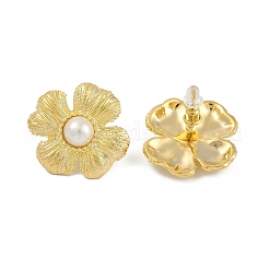 Orecchini a bottone in ottone con fiori&nbsp;EJEW-Q391-24G