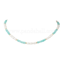 Ожерелья из натурального граненого круглого амазонита и рисового жемчуга для женщин&nbsp;NJEW-JN05816-04