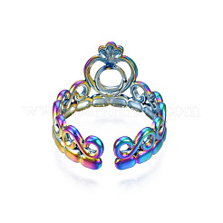 Placcatura ionica (ip) anello polsino aperto in acciaio inossidabile 304 color arcobaleno con corona a forma di cuore per donna&nbsp;RJEW-S405-259M