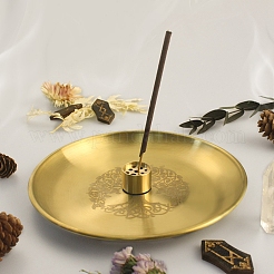 Плоские круглые подсвечники из нержавеющей стали 201 с узором «дерево жизни» AJEW-K038-01G