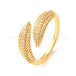 Anelli aperti con polsino in ottone micro pavé di zirconi cubici per donna&nbsp;RJEW-F217-01G