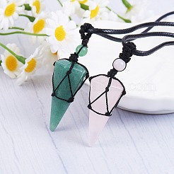 Колье с плетеной подвеской из натурального розового кварца&nbsp;NJEW-SZ0001-59E