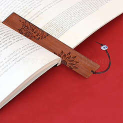 1шт прямоугольные закладки для книг из натурального дерева ручной работы с резьбой и подвеской из веревки&nbsp;AJEW-LP0004-27B
