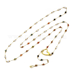 Регулируемые ожерелья из нержавеющей стали 304 и ограненных круглых смешанных драгоценных камней ручной работы с цепочкой-лариатом NJEW-JN05213