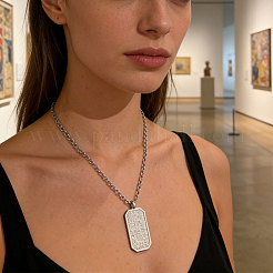 4 collier pendentif rectangulaire en acier inoxydable gaufré&nbsp;NJEW-CO0001-02P