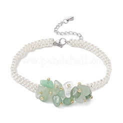 Браслеты ручной работы из стеклянных бусин и натурального зеленого авантюрина для женщин&nbsp;BJEW-MZ00225-02