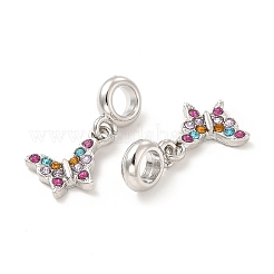 ラック メッキ 合金 ラインストーン ヨーロピアン ダングル チャーム  大穴チャーム  蝶  プラチナ  カラフル  25~26.5mm  蝶：15~16x9.5~12.5x2.5mm  穴：4.5~5mm&nbsp;PALLOY-P289-12P-02