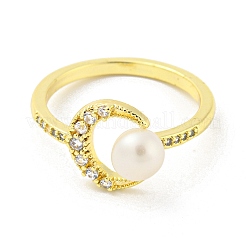 Открытые манжеты из латуни с микро паве в форме полумесяца и циркония RJEW-H220-41G