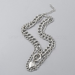 Двухслойное ожерелье с подвеской в виде сердца из сплава для женщин&nbsp;NJEW-WH0022-09C