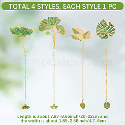 4 шт. 4 стиля латунные закладки-подвески в виде листьев с цепочкой AJEW-CP0006-79