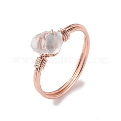 天然水晶チップの指輪  女性用ローズゴールド真鍮ワイヤーラップジュエリー  内径：18mm&nbsp;RJEW-L082-03RG-02