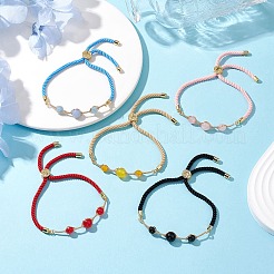 Браслеты-слайдеры из натуральных смешанных драгоценных камней с круглыми бусинами BJEW-JB11054