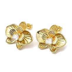 Серьги-гвоздики из латуни с микро-паве и прозрачным фианитом EJEW-H171-01B-G