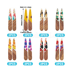 16шт 8 цвета прозрачные подвески из смолы и орехового дерева RESI-BT0001-34