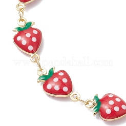 Браслеты-цепочки с клубничным звеном из латуни и эмали для женщин BJEW-JB12578