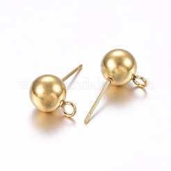 304ステンレススチールボールスタッドピアス金具  カン付き  ラウンド  ゴールドカラー  20x8mm  穴：2mm&nbsp;STAS-E436-17A-G