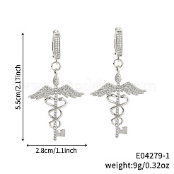 Модные латунные серьги-кольца с двумя змеями и крыльями из прозрачного кубического циркония IC7778-1