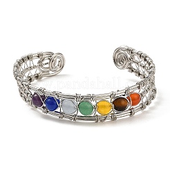 Круглый открытый браслет-манжета из натуральных смешанных драгоценных камней с бусинами&nbsp;BJEW-F459-01M