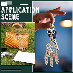 プラスチックパールとガラスラインストーンのキーホルダー付き合金  織りネット  カラフル  147mm&nbsp;KEYC-WH20010-03A