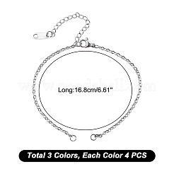 12 шт. 3 цвета 304 нержавеющая сталь трос цепи изготовление браслета BJEW-DR0001-03