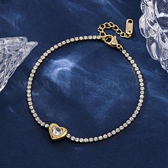 Браслеты-цепочки из нержавеющей стали 304 с кубическим цирконием для женщин&nbsp;NJEW-Z067-01G-02