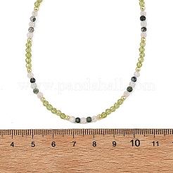 天然ペリドットのファセットカットラウンドビーズネックレス  ゴールドカラー  15.35インチ（39cm）&nbsp;NJEW-JN06430-01