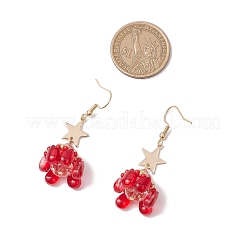 Серьги-подвески из стеклянных бусин в форме звезды&nbsp;EJEW-MZ00428-02