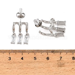 女性用304ステンレススチール製キュービックジルコニア付きドロップスタッドピアス  ハーフフープピアス  ステンレス鋼色  長方形  16x13mm&nbsp;SA-CBA183D-11A-P