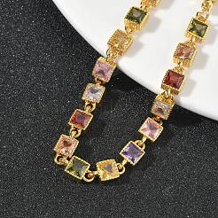 Квадратные латунные браслеты-цепочки с инкрустацией кубическим цирконием для женщин&nbsp;BJEW-P385-04G