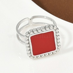 Квадратные эмалевые кольца из нержавеющей стали 304 для женщин&nbsp;RJEW-G355-06P-02