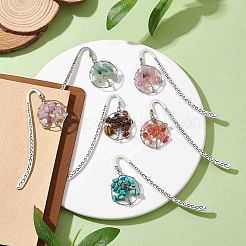 Закладки «Древо жизни» в проволочной обертке из натуральных драгоценных камней AJEW-JK00318