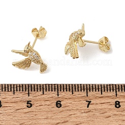 Boucles d'oreilles puces en laiton serties de micro-pavés de zircon cubique transparent&nbsp;EJEW-L311-02G