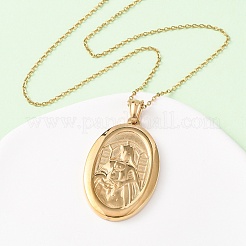 Овальные ожерелья из нержавеющей стали 304 с подвеской в виде Девы Марии для женщин&nbsp;NJEW-B149-01G