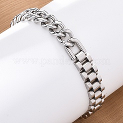 Браслеты из нержавеющей стали 304 с кубинскими звеньями и цепочкой в виде пантеры для женщин и мужчин BJEW-R018-11P