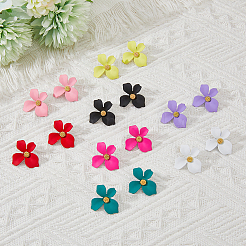 8 пара двухцветных стальных серег-гвоздиков в форме цветка с литой булавкой для женщин&nbsp;EJEW-FI0001-58