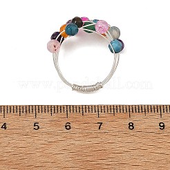 Bagues en fil de cuivre rond avec perles d'agate naturelle&nbsp;RJEW-JR01095