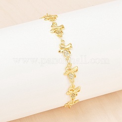Латунные браслеты-цепочки с микропаве из прозрачных кубических цирконий для женщин BJEW-A090-10A-G