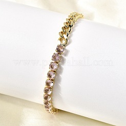 Латунные браслеты с квадратными звеньями из микрофибры с кубическим цирконием BJEW-L460-005G