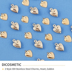 120個2スタイル304ステンレススチールチャーム  ハート  ゴールドカラー  10~12x8~9x0.8~3mm  穴：1mm  60個/スタイル&nbsp;STAS-DC0002-43