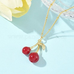 Латунная смола вишня кулон спутниковая цепь ожерелья для женщин NJEW-D306-02G-B