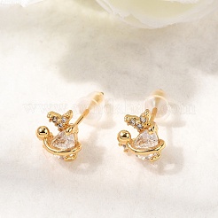 Серьга-гвоздик с прозрачным кубическим цирконием из латуни&nbsp;EJEW-C158-15B-G