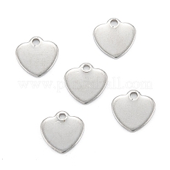 変色しない304ステンレススチールチャーム  ハート  ステンレス鋼色  9.5x9.5x1mm  穴：1.2mm&nbsp;LS-STAS-K218-04P