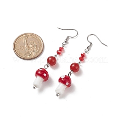 4 пара 4 стилей смешанных натуральных и синтетических драгоценных камней с висячими серьгами в виде грибов лэмпворк EJEW-TA00176