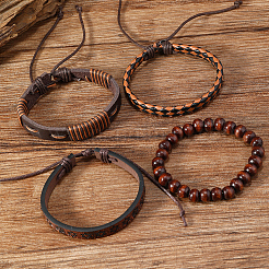 4шт 4 стиля плетеные браслеты из искусственной кожи pu наборы BJEW-CL0001-13A