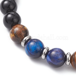 Женские эластичные браслеты из бусин натурального черного оникса&nbsp;BJEW-JB12902